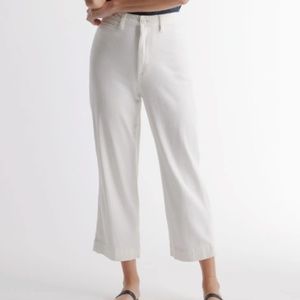 Quince White Stretch Cotton Twill Wide-Leg Crop Pant